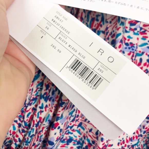 IRO Firenze Smocked Printed V Neck Long Sleeve Mini Dress Small Pink Blue Party - Picture 6 of 9